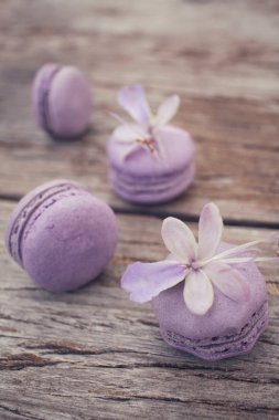 Mor çiçekler ile Fransızca macaroons