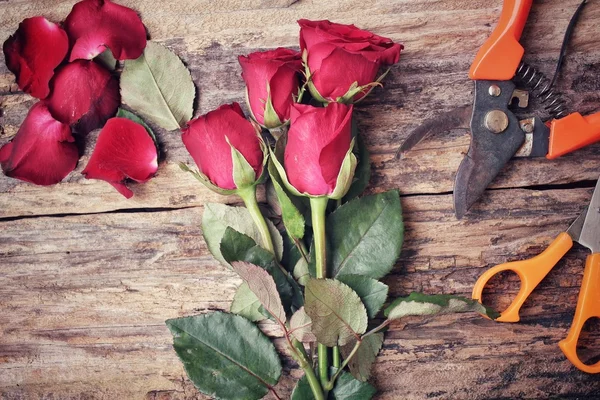 Buket kırmızı gül çiçek yapma kadın