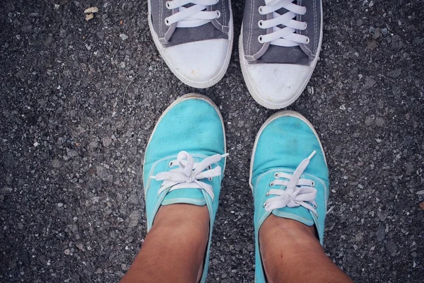 Selfie cipők, férfi és női pár — Stock Fotó