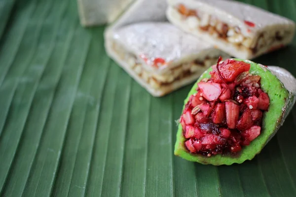 Indian sweets on banana leaf — Stock Photo, Image