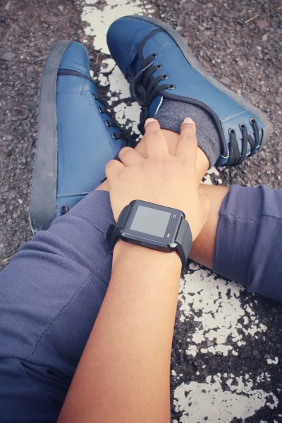 Sneakers with smartwatch — Stock Photo, Image
