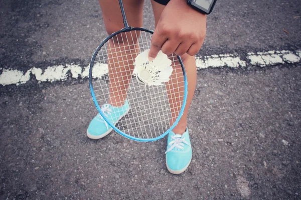 Jovem jogadora de badminton — Fotografia de Stock