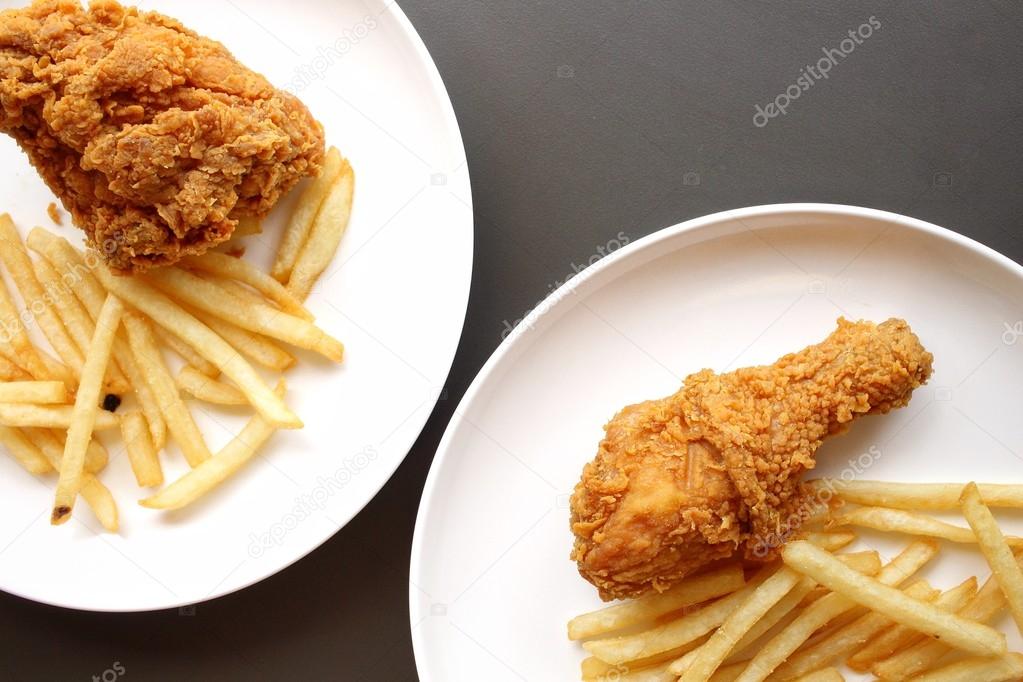 Fried chicken leg with french fries