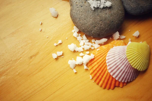 Zestaw Spa kamienie i soli z powłoki — Zdjęcie stockowe