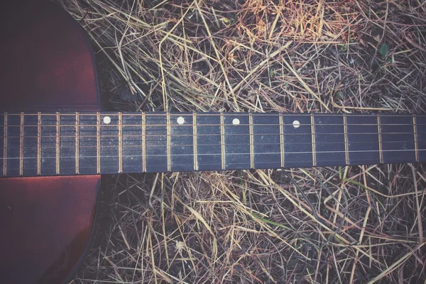 Gitaar op gedroogd gras — Stockfoto