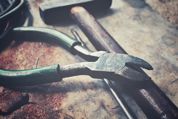 Set of tools wrench hammer and metal nail — Stock Photo, Image