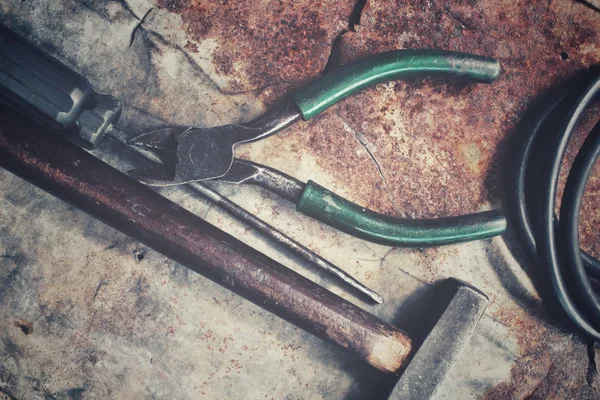 Werkzeugset Schraubenschlüssel Hammer und Metallnagel — Stockfoto