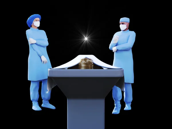 Hemşire, cerrah ve ceset morgda 3D render
