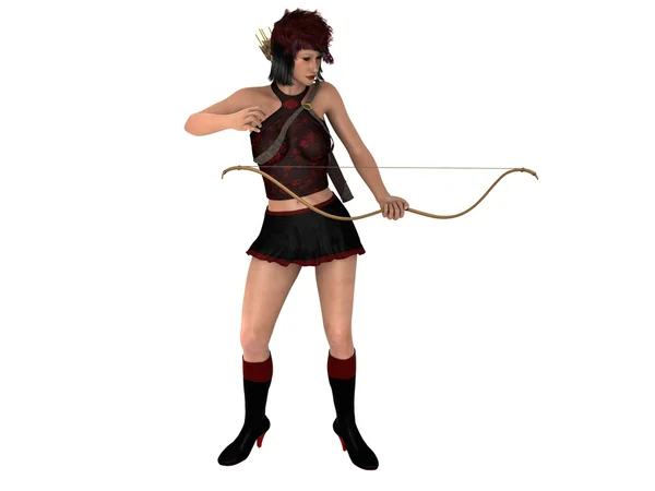 3D render seksi kadın yay ve ok ile