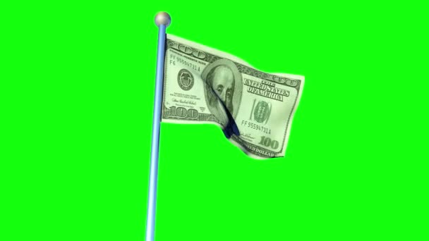 Флаг за 100 долларов на фоне зеленого экрана — стоковое видео
