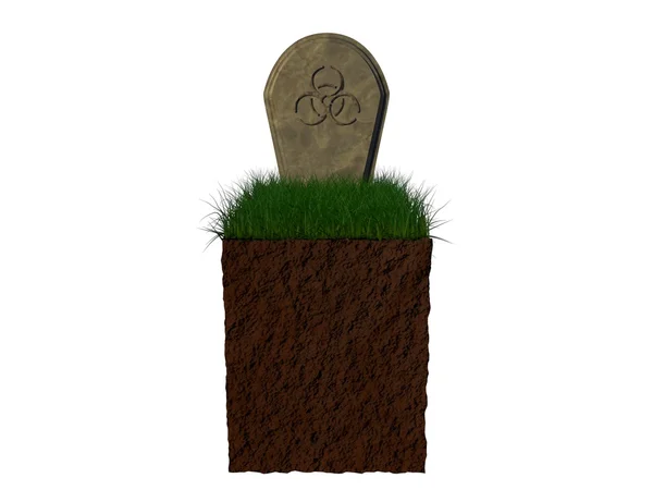 Biyolojik tehlike işareti veya beyaz arka plan ile mezarlık