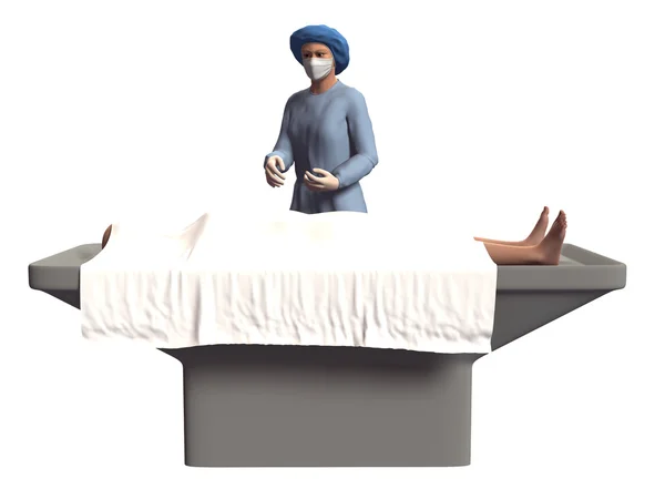 3d renderização de enfermeira e cadáver na morgue — Fotografia de Stock