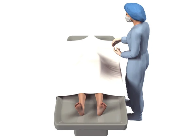 3d renderização de enfermeira e cadáver na morgue — Fotografia de Stock