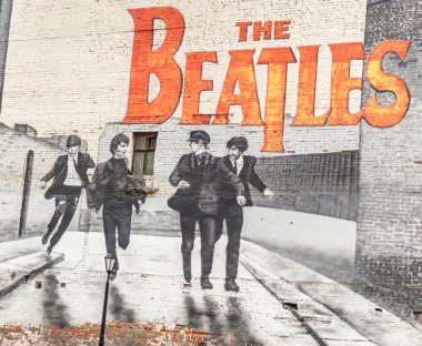 Moskova, Rusya - 5 Aralık 2015: Beatles Moskova'da duvar grafiti. Mytnaya sokak.
