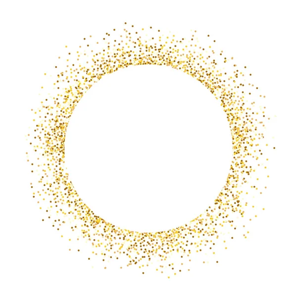 Glitzerkreis auf weißem Hintergrund. Luxusrahmen mit Goldkonfetti. Leuchtendes rundes Element. Goldstaub für die Werbung. Glamour-Design für Plakate oder Banner. Vektorillustration — Stockvektor