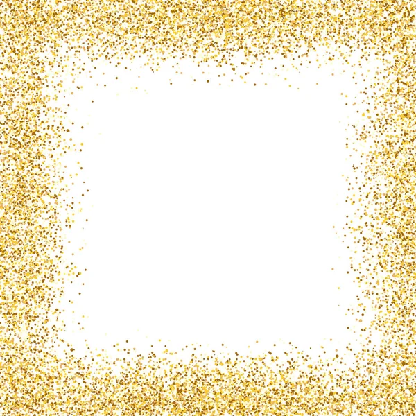 Glitter moldura de ouro no fundo branco. Projeto de borda dourada. Modelo de cartão de felicitações de luxo. Partículas de confetes brilhantes. Decoração de poeira brilhante. Ilustração vetorial — Vetor de Stock