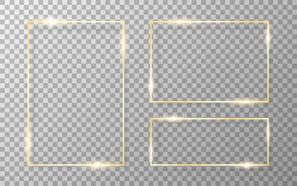 Altın çerçeve. Şeffaf zemin üzerinde lüks altın sınır. Düğün ya da moda şablonu. Yumuşak gölgeli göz kamaştırıcı dikdörtgen. Gerçekçi zengin karesi. Vektör illüstrasyonu — Stok Vektör