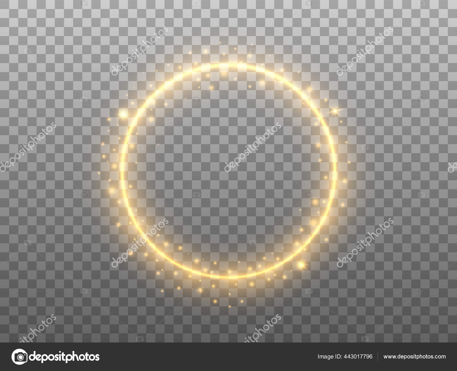 Golden circle on transparent backdrop. Glowing ring effect with glitter.  Round gold frame and magic stardust. Festive element with glittering  elements. Vector illustration Stock Vector Image by ©Vegorus #443017796