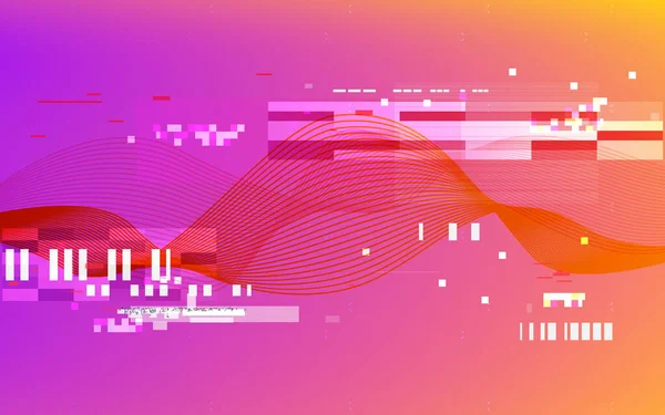 Glitch efeito dinâmico. Modelo de distorção de vídeo. Efeito vibrante digital com ondas e formas aleatórias. Visualização cyberpunk. Falha futurista em HD. Ilustração vetorial — Vetor de Stock