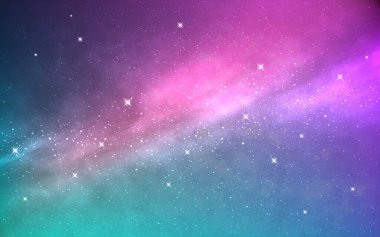 Uzay arkaplanı. Kuzey ışıkları etkisi. Yıldızlı gerçekçi bir nebula. Soyut kozmik zemin. Samanyolu ile kozmos. Renkli evren ve yıldız tozu. Yıldızlı galaksi. Vektör illüstrasyonu