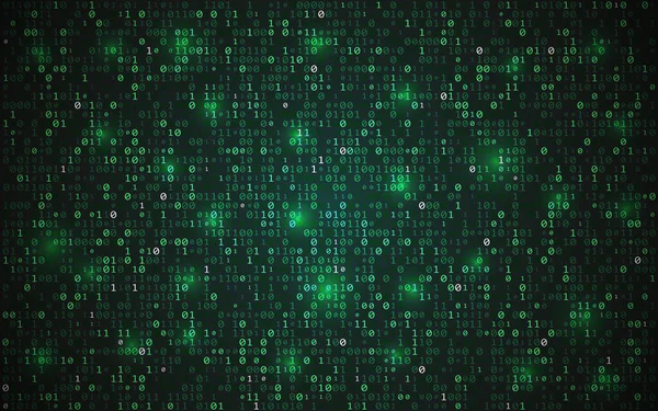 Binární kód. Abstraktní maticové pozadí. Futuristický návrh dat. Digitální zelená obrazovka s daty. Kyberpunková textura s náhodnými číslicemi. Koncept počítačového systému. Vektorová ilustrace — Stockový vektor