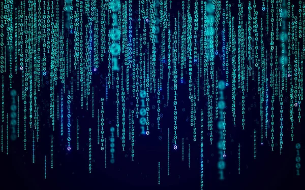 Matrixhintergrund. Binärcode mit Zufallszahlen. Tapete mit moderner Technologie. Blaue Zahlen. Laufende Datensymbole. Abstrakter digitaler Strom. Vektorillustration — Stockvektor