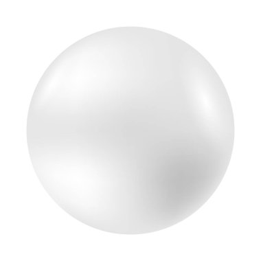 Ball white. Plastic sphere on white background. Realistic shining pearl. Isolated light circle. Grey round object with shiny reflections. Vector illustration