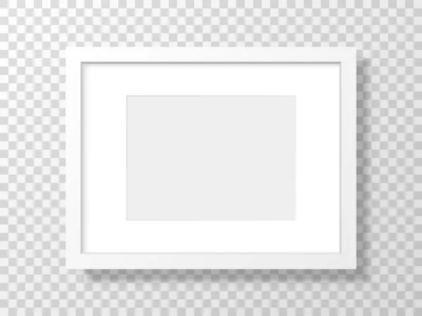 White frame on transparent backdrop. Realistic picture mockup. Clean template with soft shadow. 3d blank with border. Interior object isolated. Vector illustration — Archivo Imágenes Vectoriales