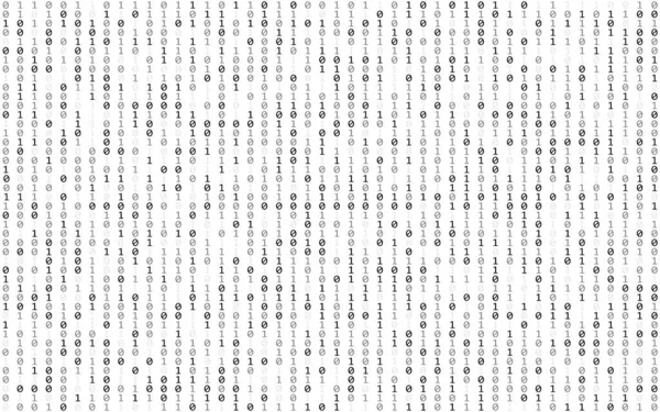 Binärcode weiß. Matrixhintergrund mit sinkenden Zahlen. Abstrakt fallende Zahlen. Datenstrom auf weißem Hintergrund. Null und eins Zahlen. Vektorillustration — Stockvektor