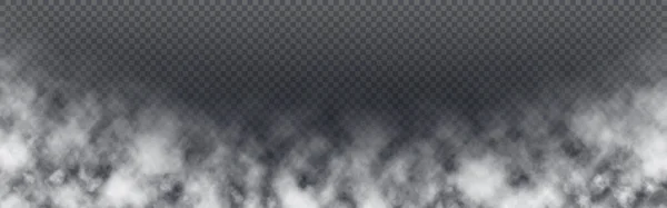 Rauchweites Banner. Realistischer Nebel vor transparentem Hintergrund. Vorlage für weißen Nebel. Vereinzelte Trübung oder Smog-Design. Weiße Wolken wirken. Vektorillustration — Stockvektor