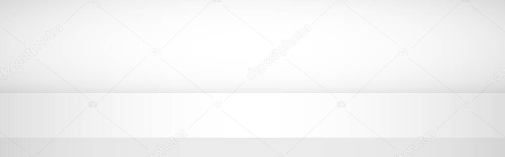 White table background. Empty light studio. Neutral room mockup with shadow. Minimal design for displaying product. 3d shelf for presentation. Vector illustration