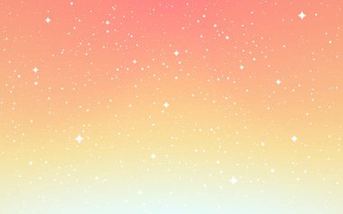 Kozmos düz zemin. Beyaz yıldızlı çizgi film uzayı. Turuncu yıldızlı gökyüzü. Ağ ya da poster için minimum kozmik duvar kağıdı. Vektör İllüstrasyonu