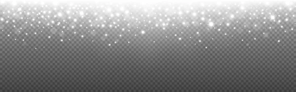 Csillogó ezüst háttér. Karácsonyi részecskék és csillagok átlátszó háttérrel. Ezüst por hatás konfettivel. Fehér ünnepi dekoráció. Vektorillusztráció — Stock Vector