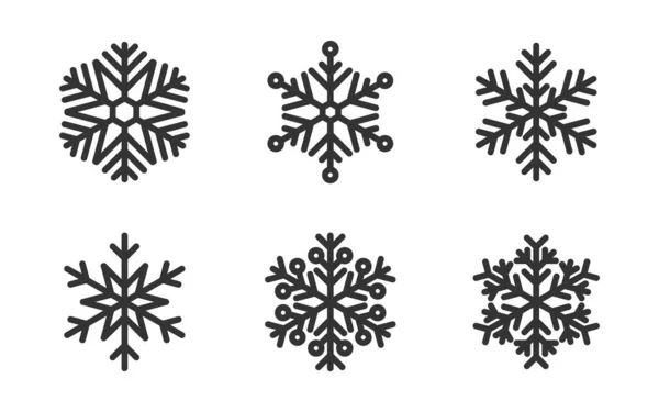Набор иконок снежинки. Снежные элементы на белом фоне. Рождественский снег в плоской конструкции. Шаблон праздничного оформления. Коллекция снежинок для поздравительной открытки. Векторная иллюстрация — стоковый вектор