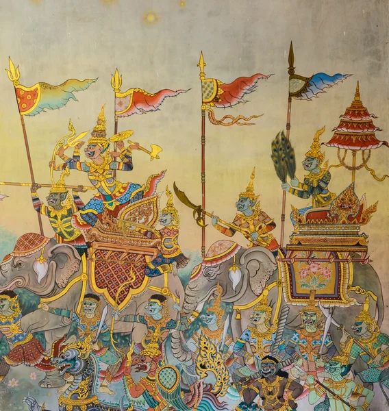 Arte de pintura mural tailandesa nativa — Fotografia de Stock