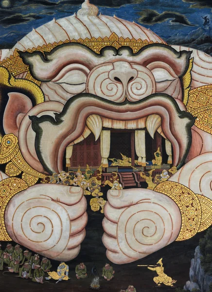 Tradycyjny tajski malowidła sztuką epopei Ramajana — Zdjęcie stockowe
