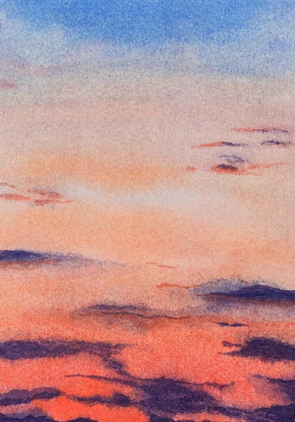 Abstrakte Sonnenuntergang Roten Himmel Mit Violetten Wolken Aquarell Malerei Hintergrund — Stockfoto