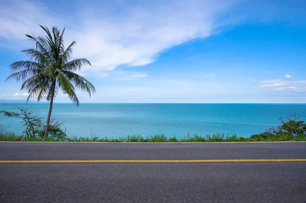 Bela Estrada Costeira Com Coqueiro Paisagem Tropical Paisagem Fundo — Fotografia de Stock