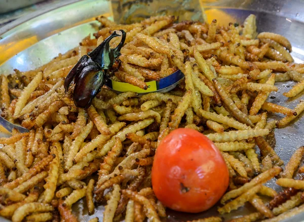 Deep-fried Bamboo worms, Thai street food — Stock Photo, Image