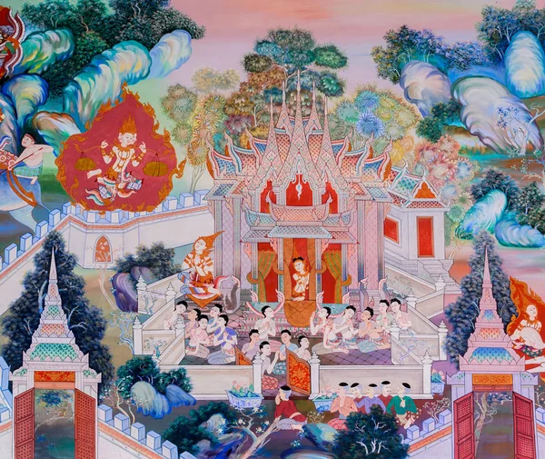 Buddhist temple mural painting — Stock Photo, Image