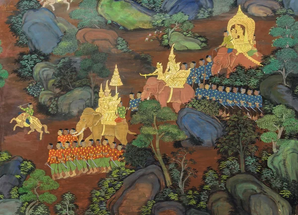 Thai mural painting on temple wall — Stock Photo, Image