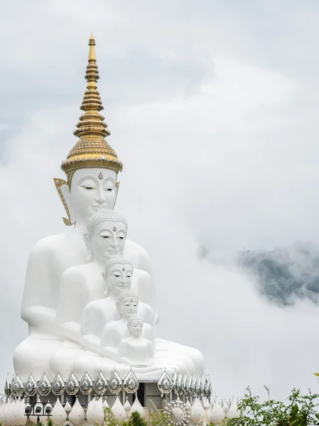 Große fünf sitzende Buddha-Statuen im Nebel, Thailand — Stockfoto