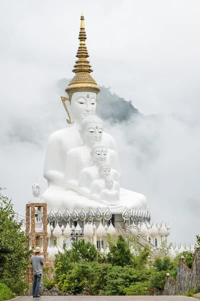 Große fünf sitzende Buddha-Statuen im Nebel, Thailand — Stockfoto