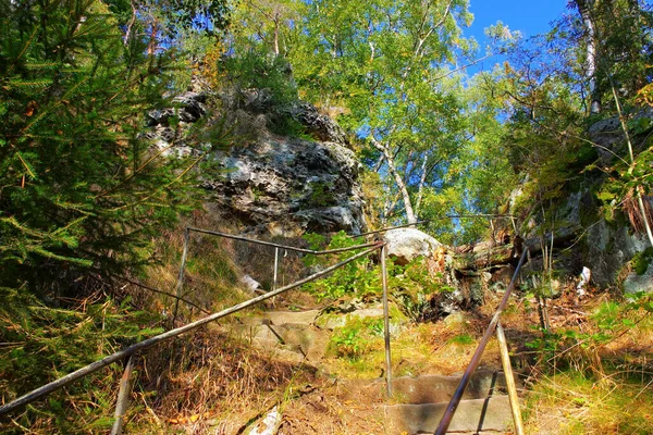 Túraútvonal Zittau Hegységben Ősz — Stock Fotó