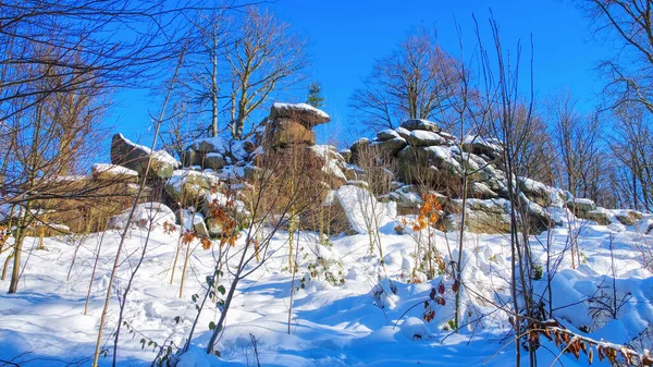 Pedra Alta Inverno Nas Montanhas Lusacianas Saxônia Alemanha — Fotografia de Stock