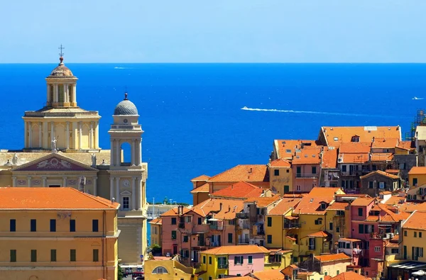 Harbor with church in Imperia — Stock Photo, Image