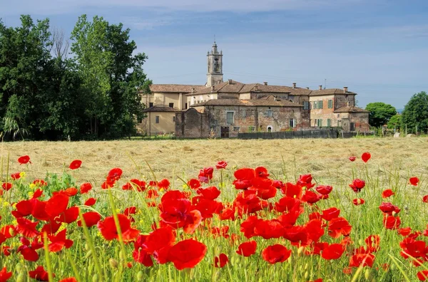 Priorato Abbey with red poppy flowers — Stock Photo, Image