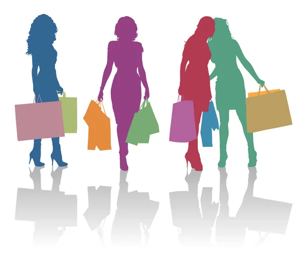 Chicas haciendo siluetas de compras — Vector de stock