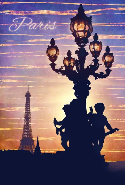 Silhouetten van de Pont Alexandre en de Eiffel toren — Stockfoto