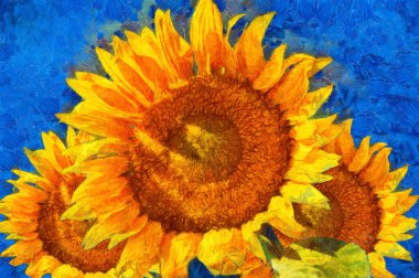 Sunflowers.Digital taklit post Empresyonizm yağlı boya.